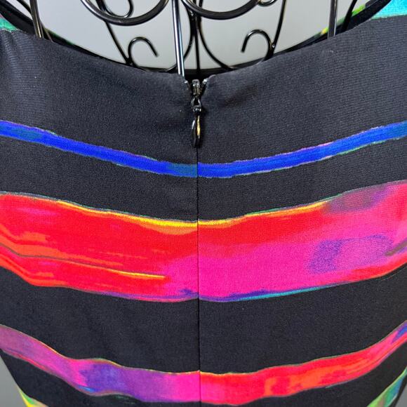 Tahari ASL Black Multicolored Striped Sheath Dress Size 14 - Picture 3 of 8